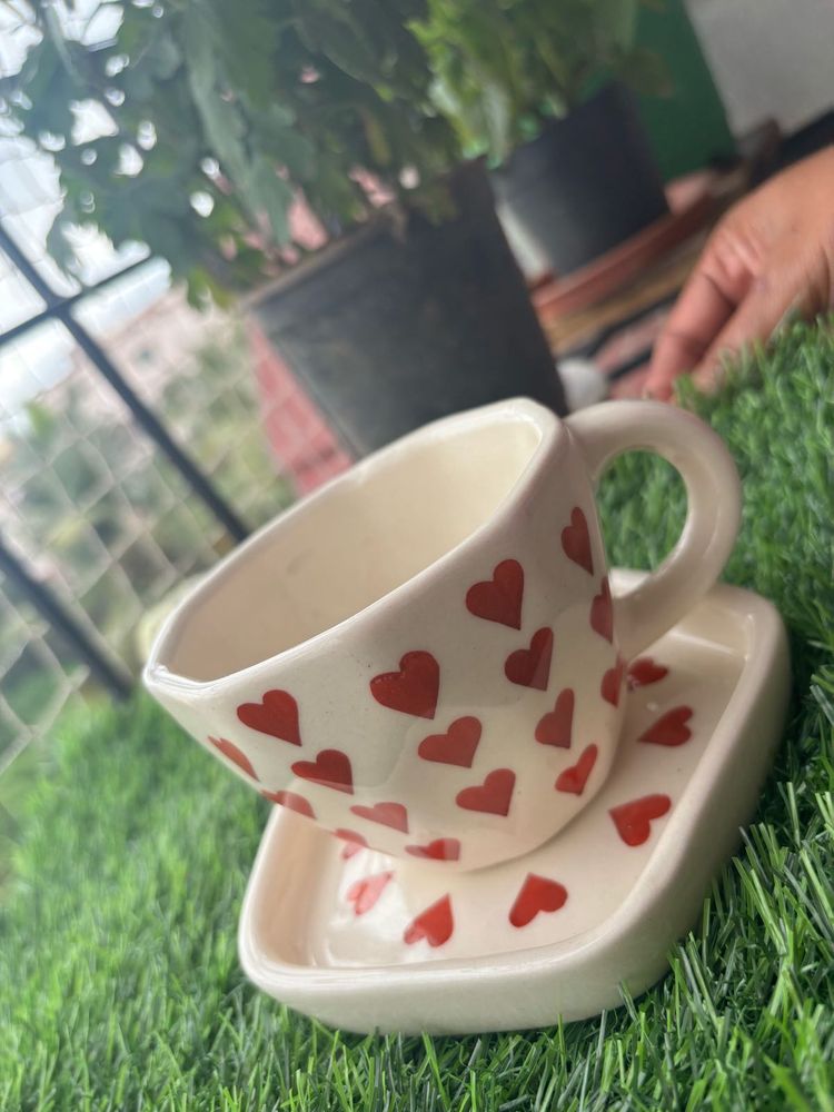 Heart Print Cup &amp; Saucer