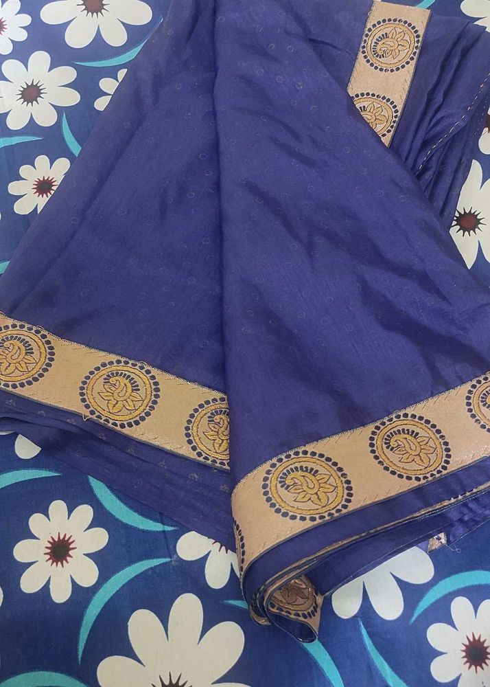 Elegant Blue Saree with Floral Border