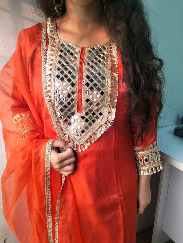 Rust Orange Farshi Salwar Suit Set