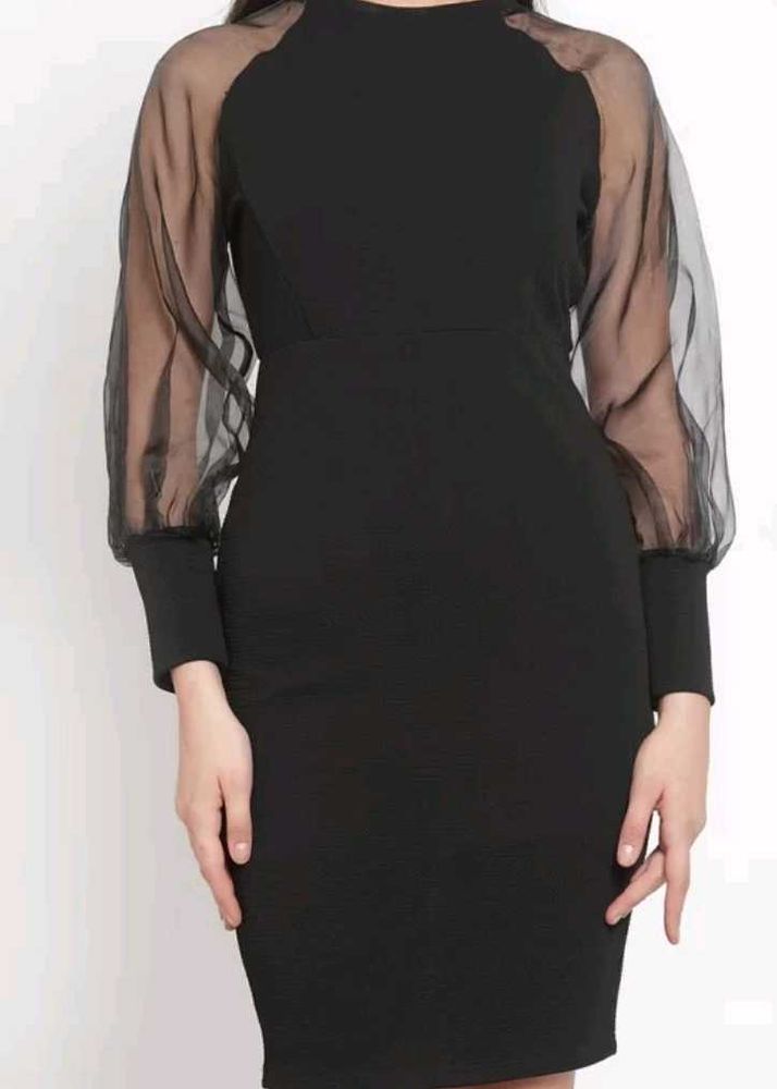 Sheer Sleeve Black Dress