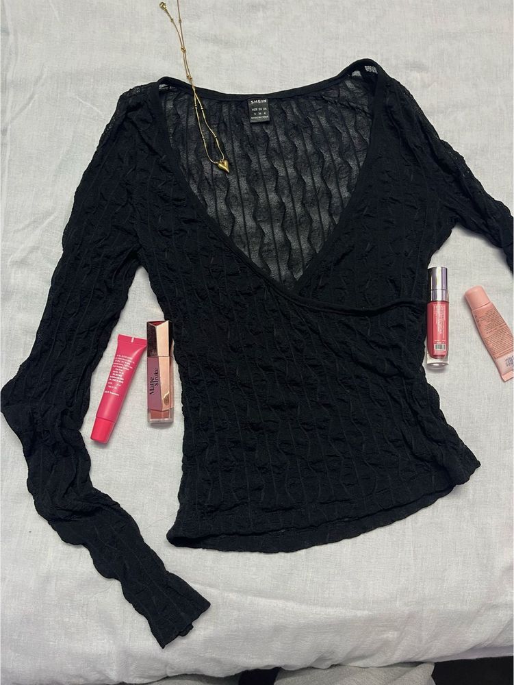 Shein Black Wrap Top