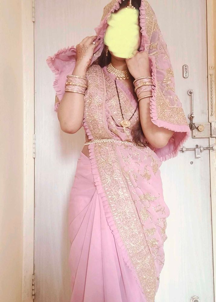Pink Embroidered Saree