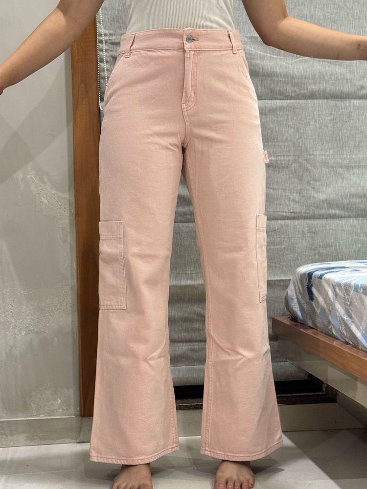 Pink Flare Leg Cargo Pants