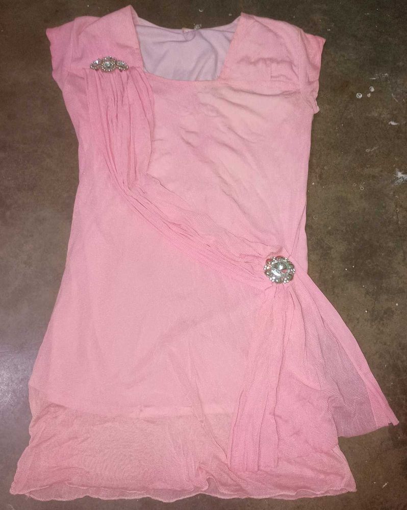 Long Pink Synthetic Top With Stones