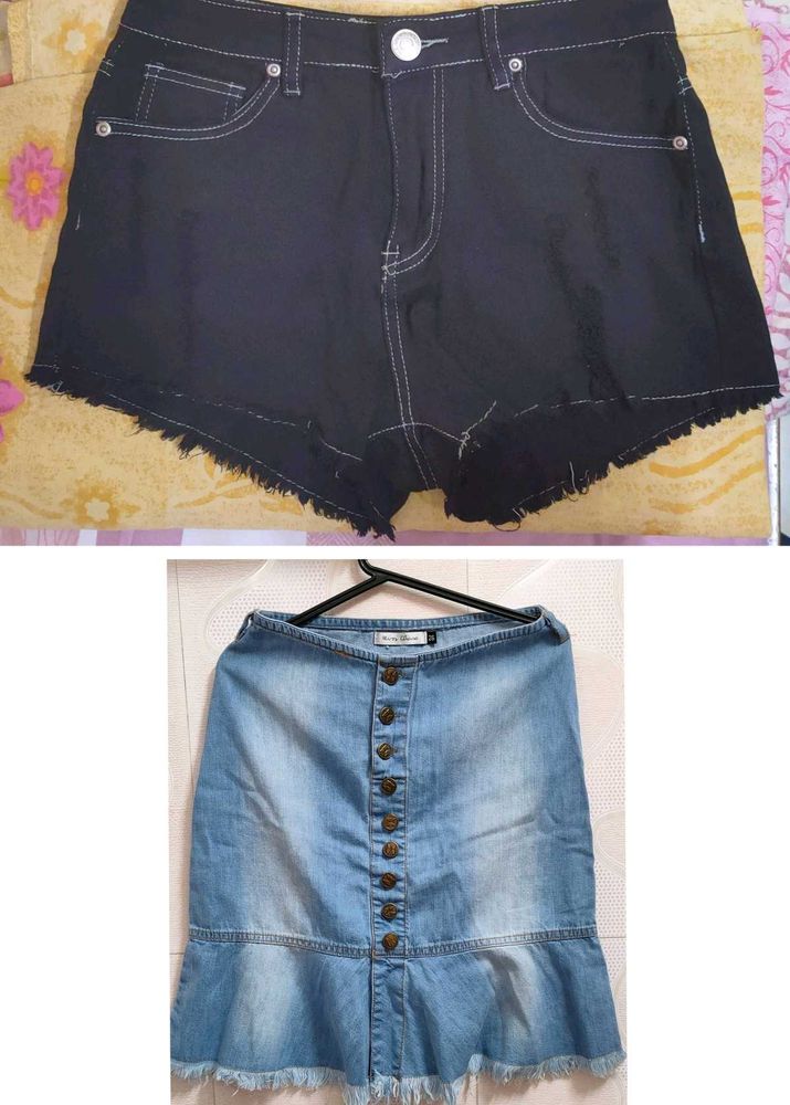 Denim Skirt And Shorts