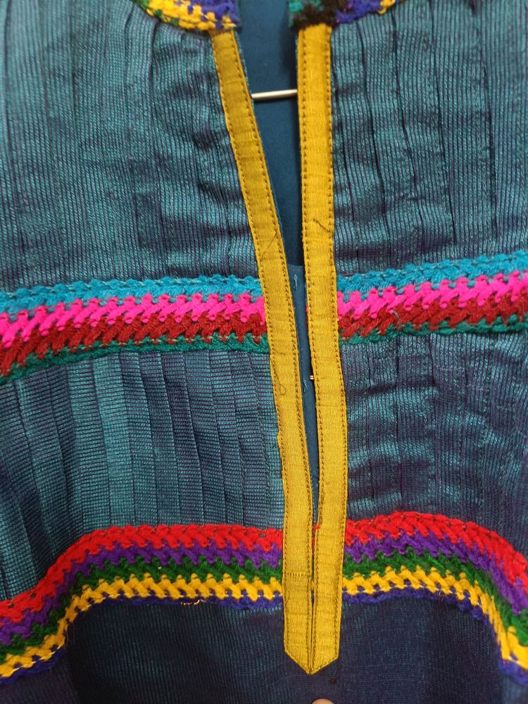Stitched Straight Fit Blue Silk-woollen Kurti