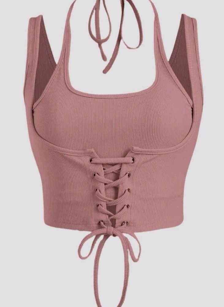 Ribbed Lace-Up Tank Top