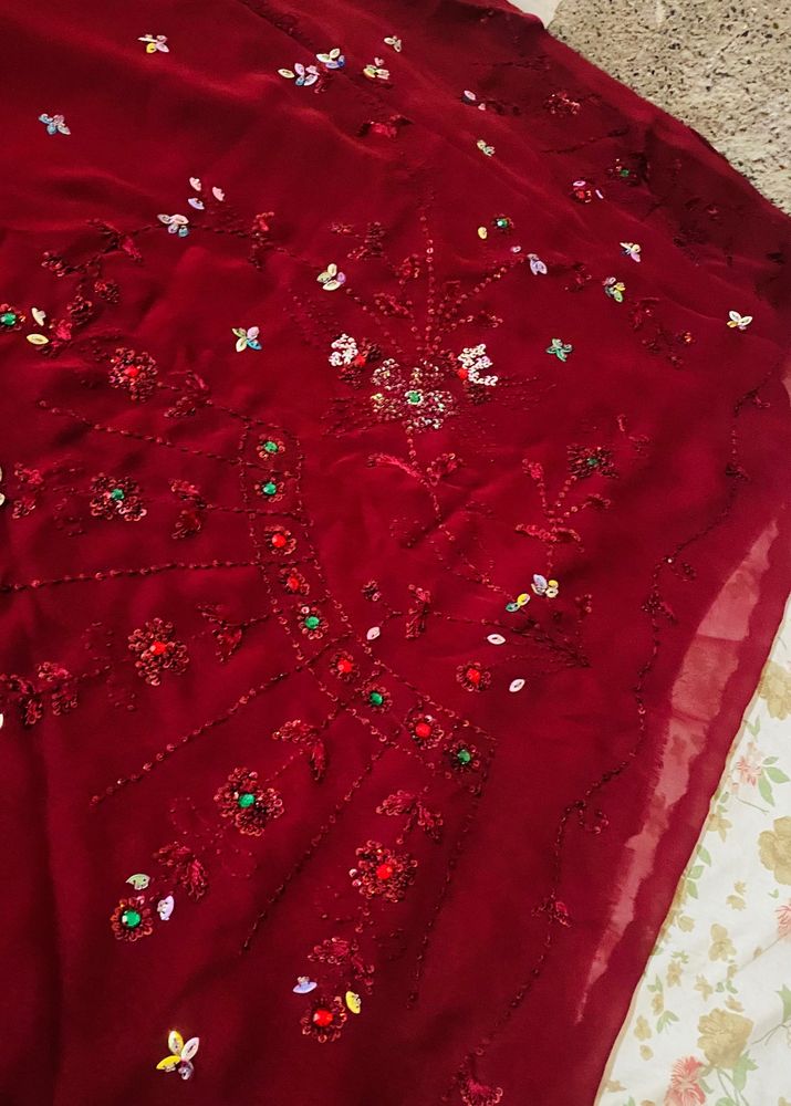 New Maroon Net Saree
