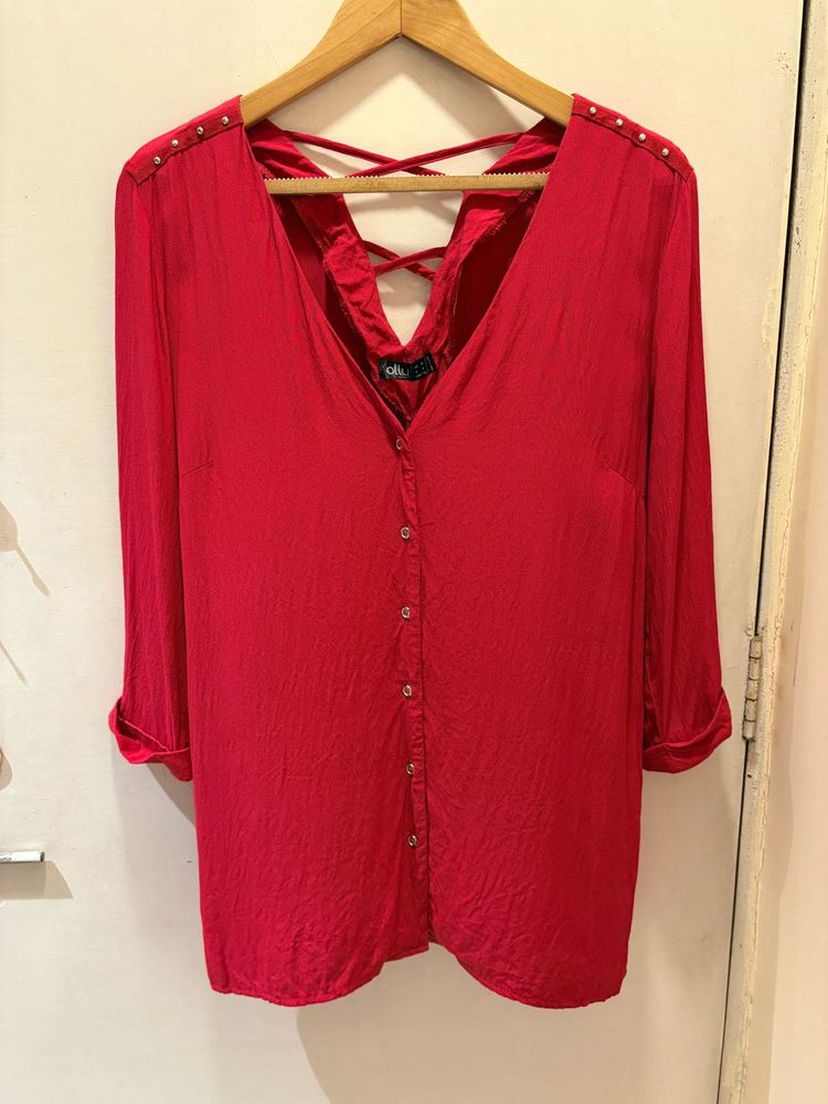 Beautiful Red criss-cross back Shirt