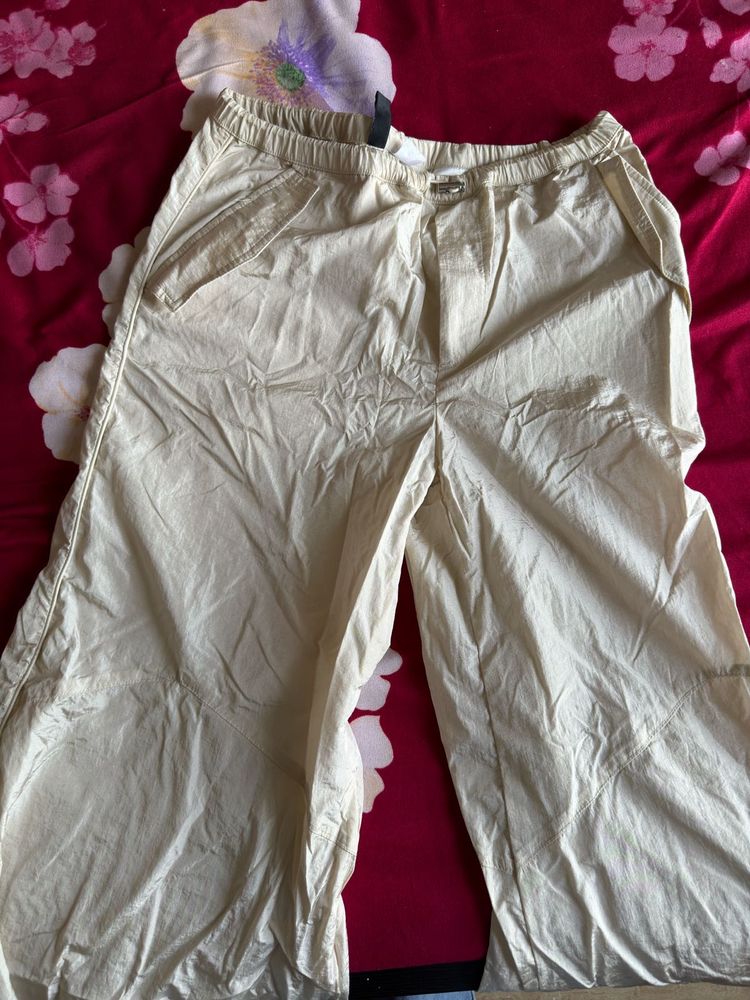 Beige Wide Leg Casual Pants