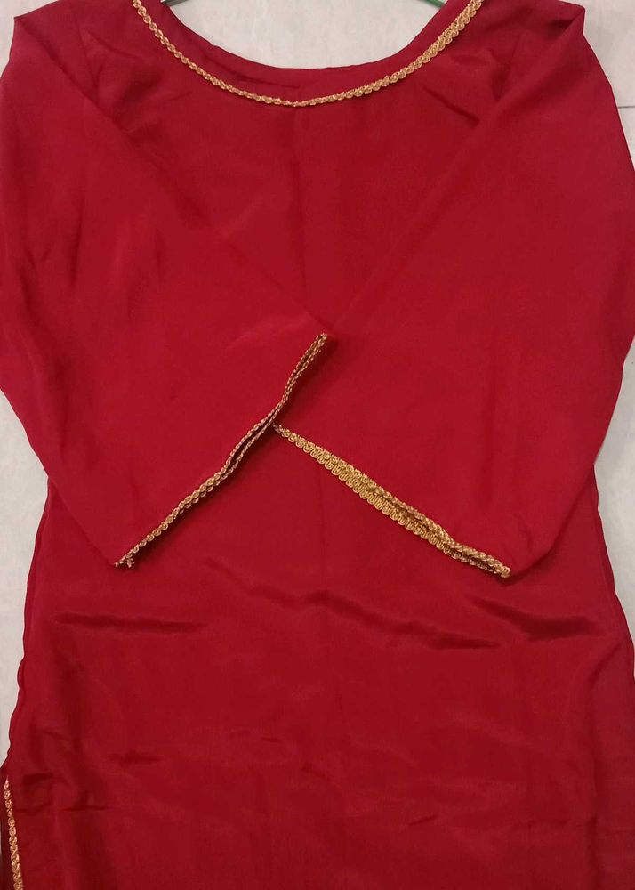 Elegant Red Kurta palazzo set with Gold Trim