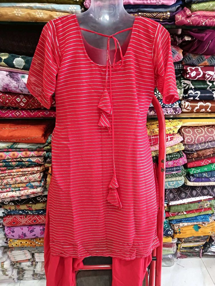 Red Striped Kurta Set