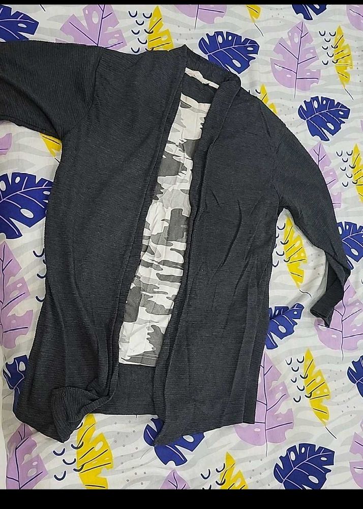 Gray Open-Front Cardigan