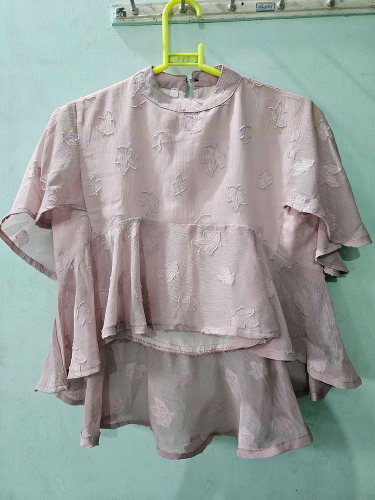 Pale Pink Layered Ruffle Blouse