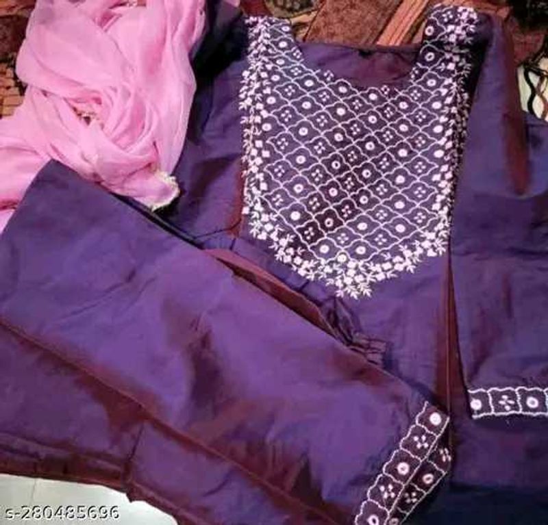 Purple Embroidered Kurta Set