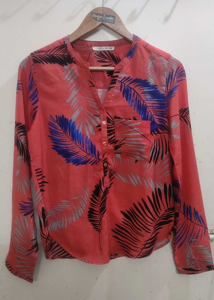 Coral Leaf Print Top