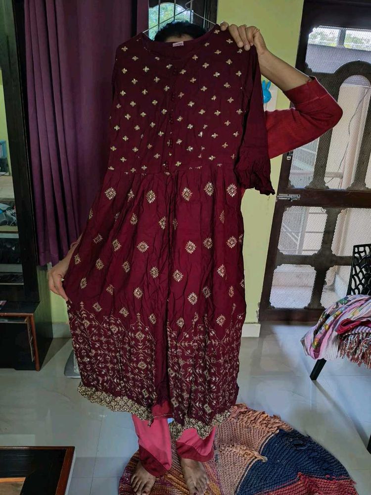 Ethnic Gown Cum Front Cut Kurti With Pant