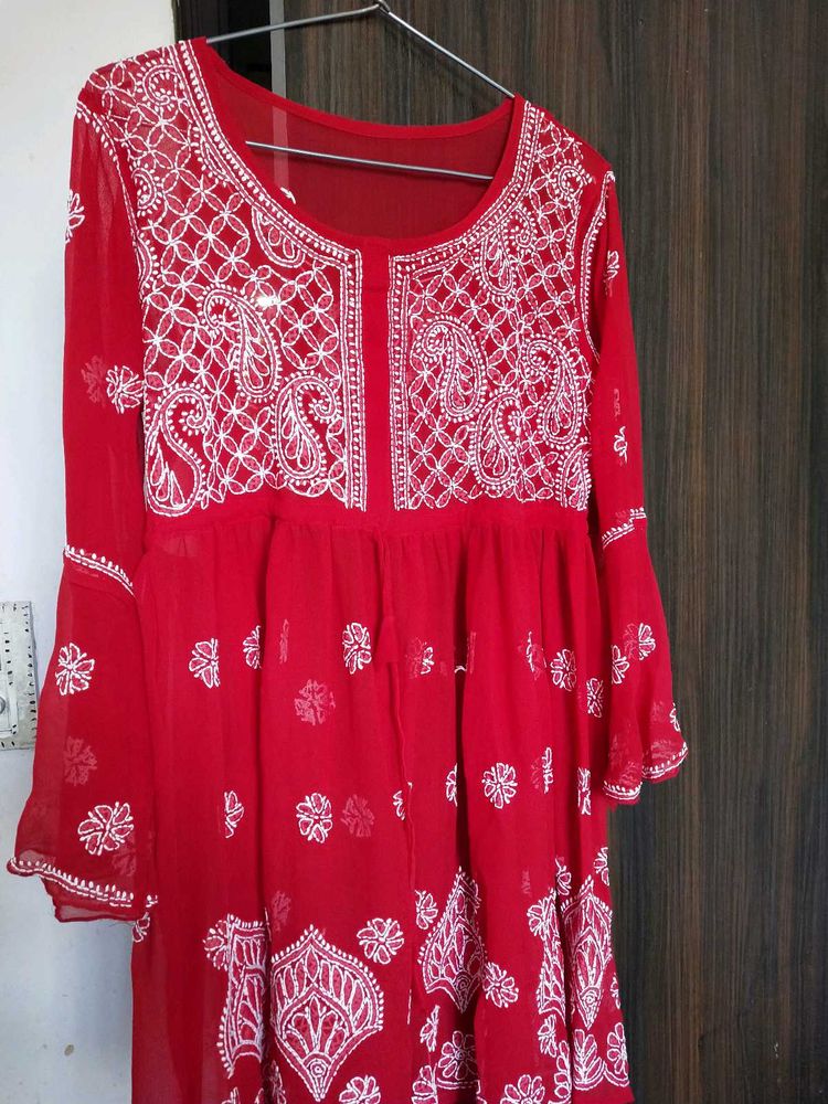 Red Bohemian Threadwork Kurti
