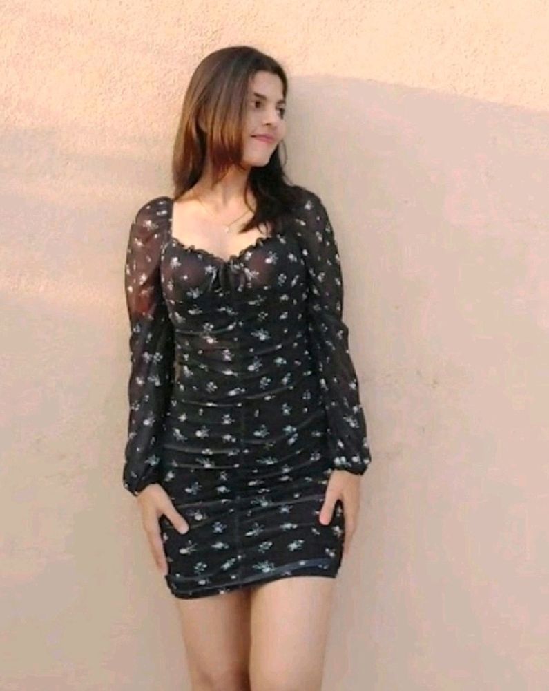 H&amp;M Gathered Mesh Bodycon Dress