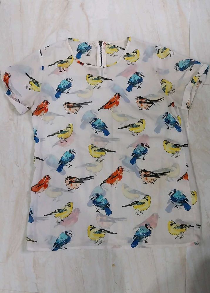 White Top With Bird Print.