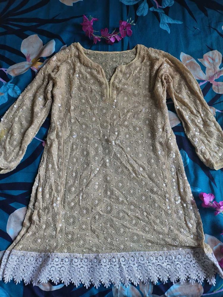 Embroidered Beige Kurti