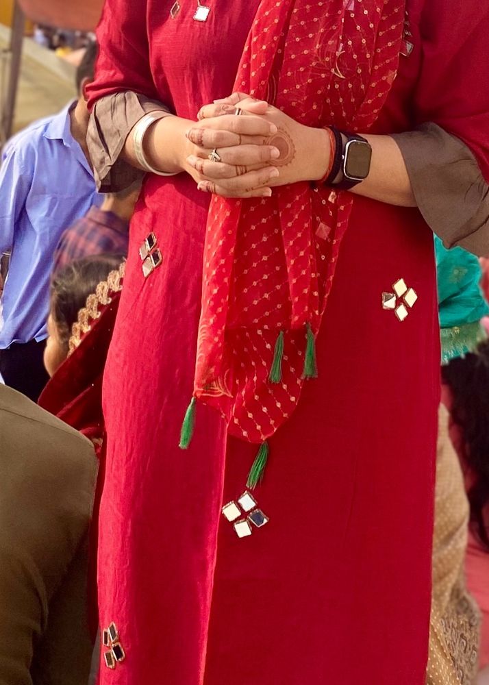 Red Mirrorwork Kurta Set