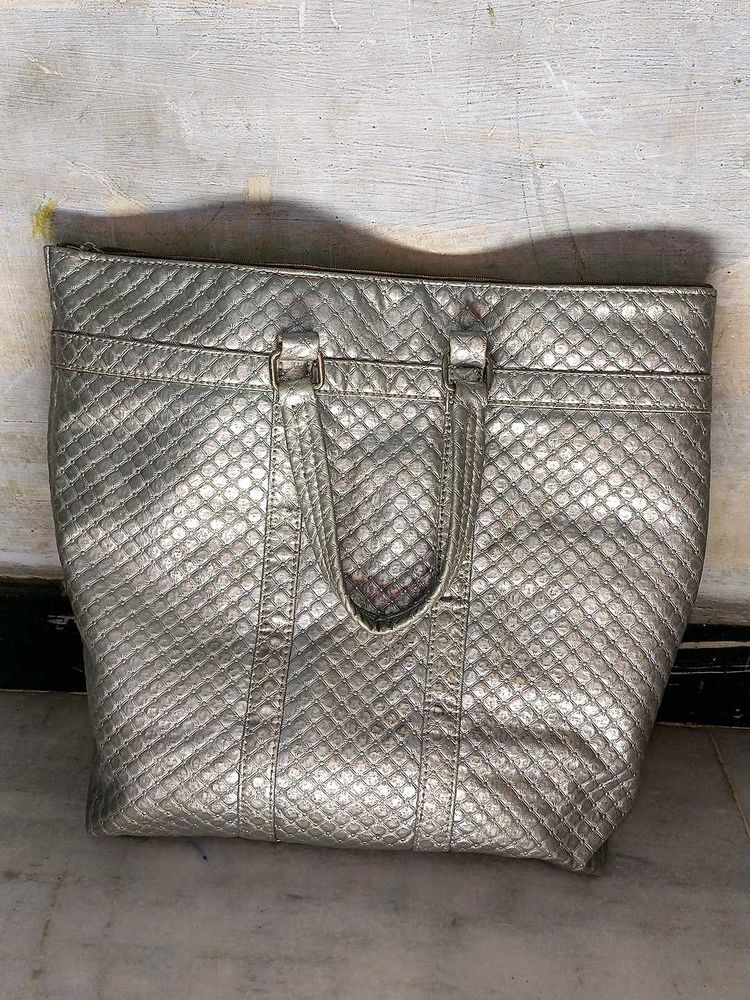 Silver Quilted Tote Bag