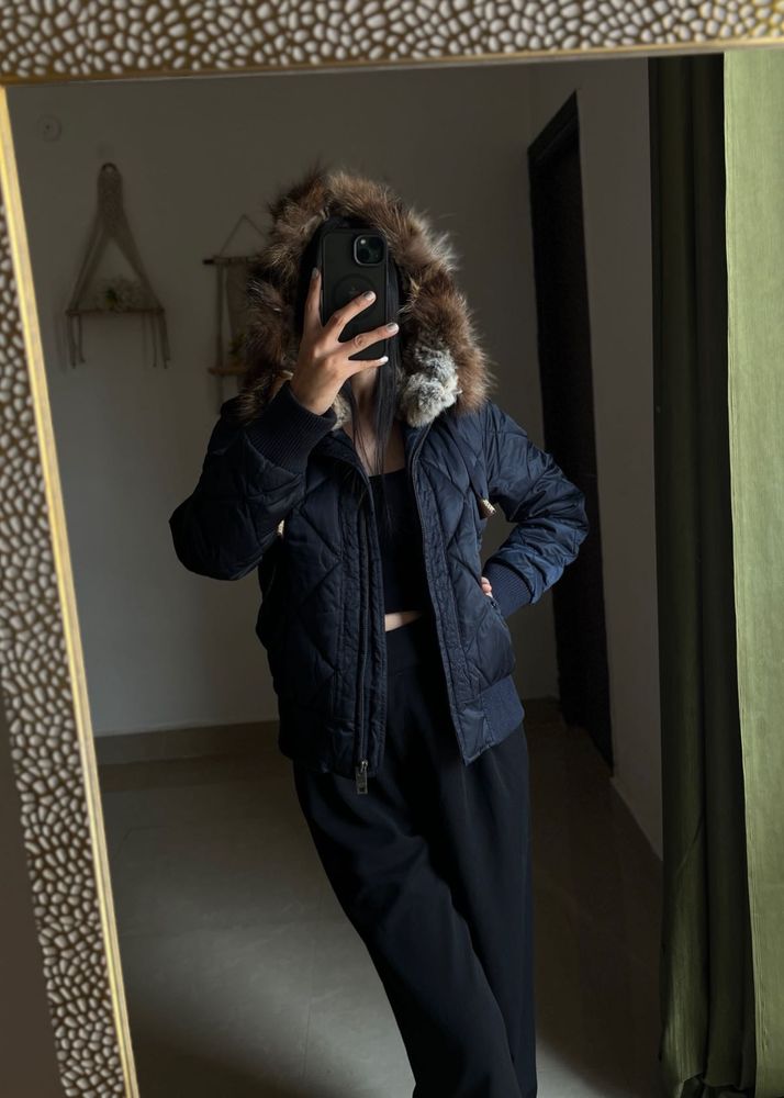 WHO.A.U.CALI VINTAGE NAVY BLUE PUFFER CROP JACKET