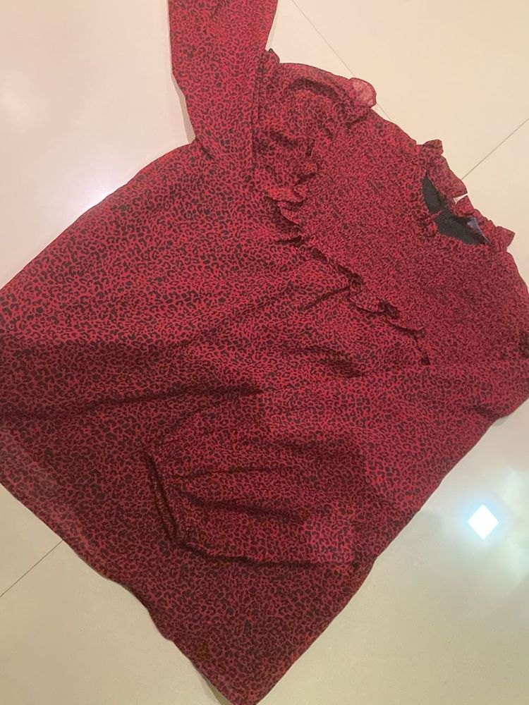 Chic Red Animal Print Top