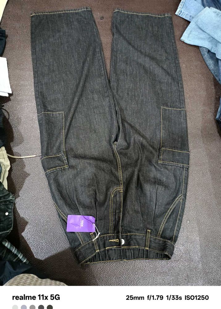 Y2K Style Dark Wash Cargo Jeans