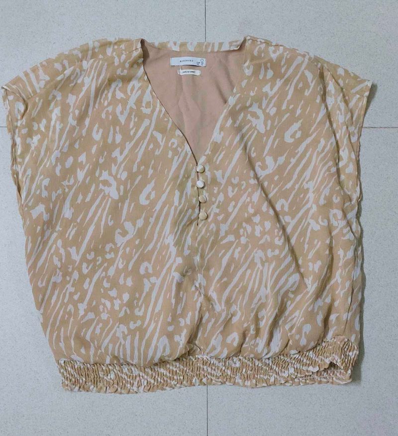 Reserved Beige Animal Print Top