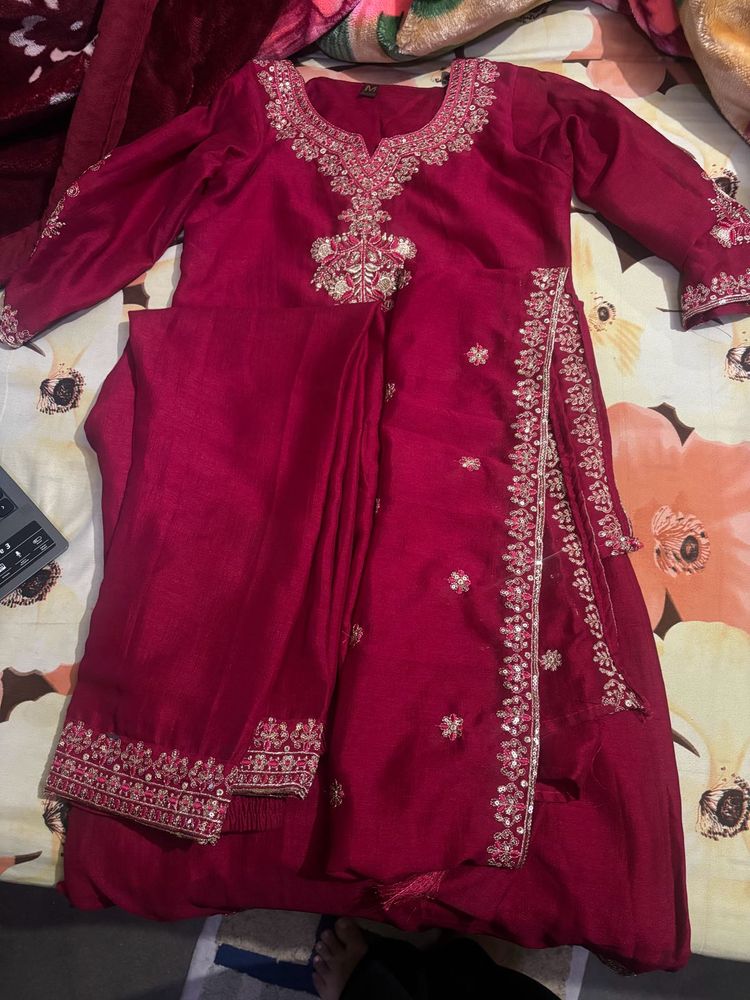 Elegant Maroon Embroidered Salwar Suit