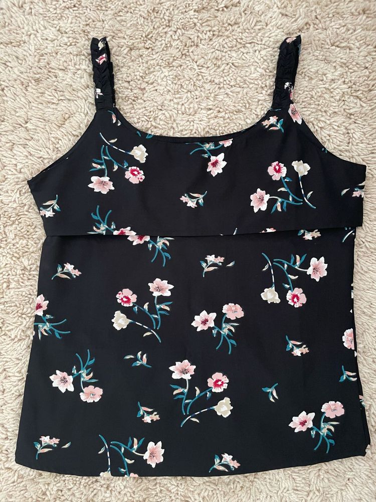Black Floral Print Cami Top