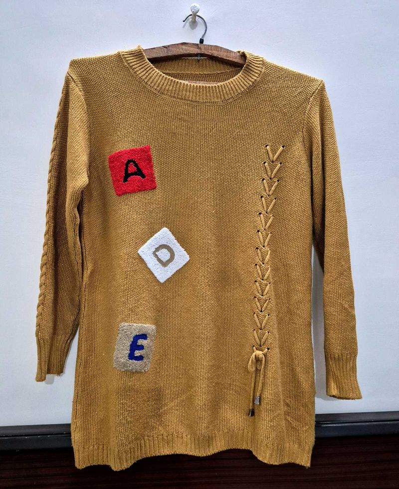 Unique Mustard Knit Sweater Dress