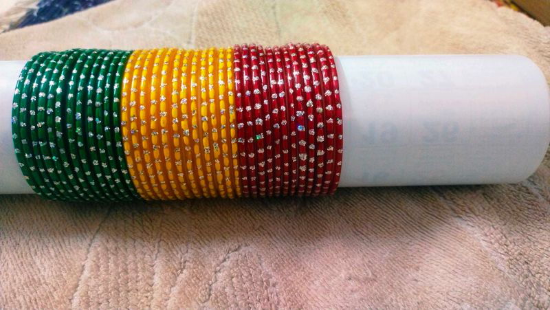 Glass Bangles Set Of 3 (RED, YELLOW, GREEN)