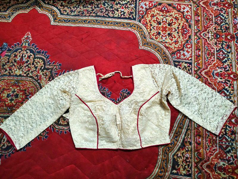 Lace Blouse with Red Piping