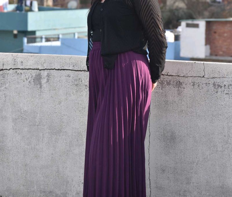 Pleated Purple Maxi Skirt
