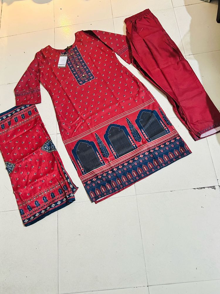 Red Printed Kurta Set