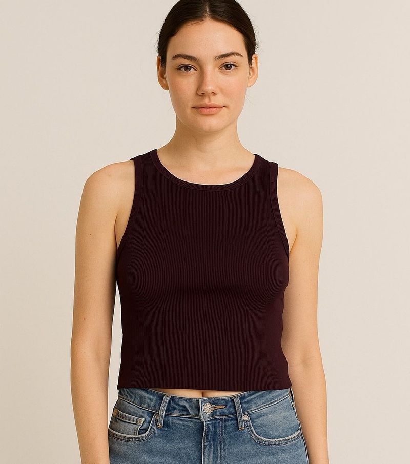 Burgundy Ribbed Tank Top