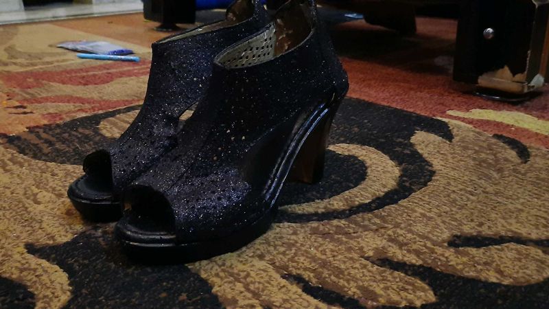 Sparkly Black Peep-Toe Heels