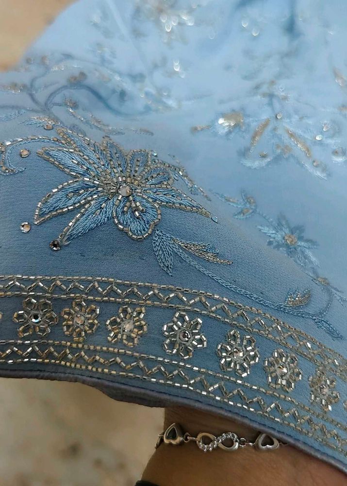 beutiful 😍 soft Georgette Light Blue Saree 🔥