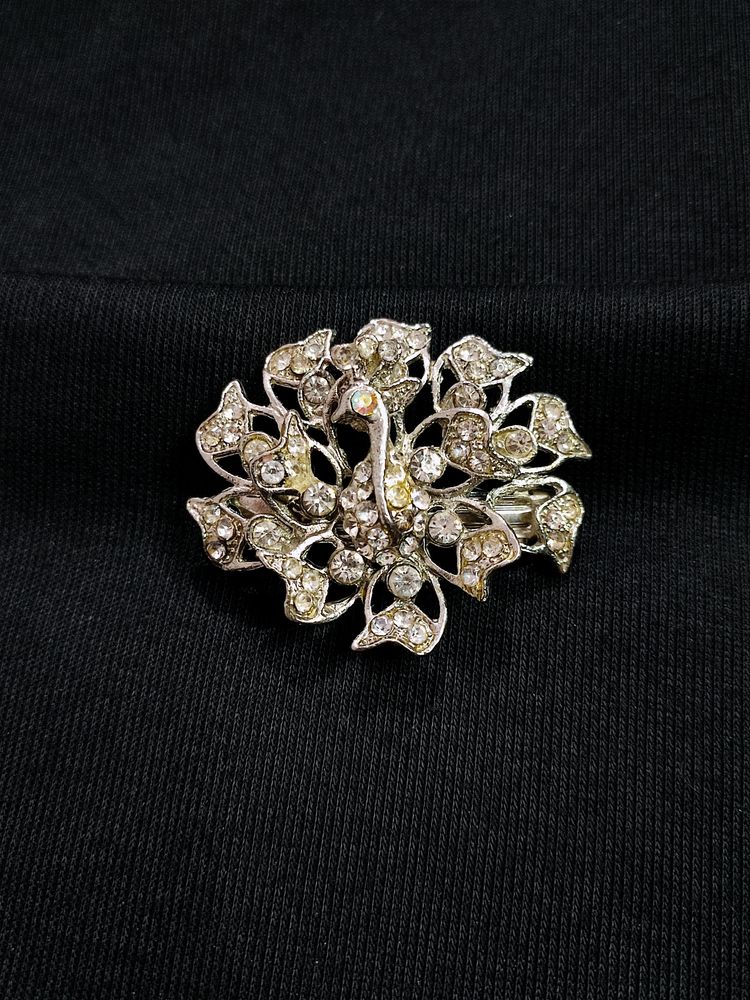 Peacock Embellish Hair Clip, Silver Colour