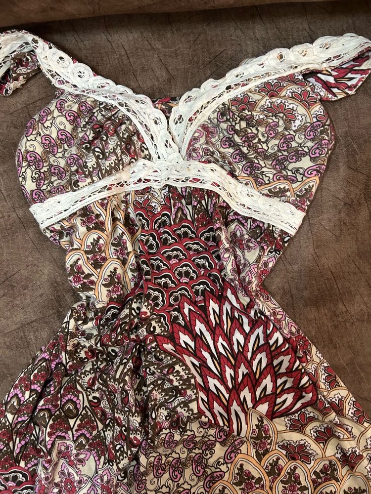 ˙⋆✮ Bohemian Pink and white Lacey dress