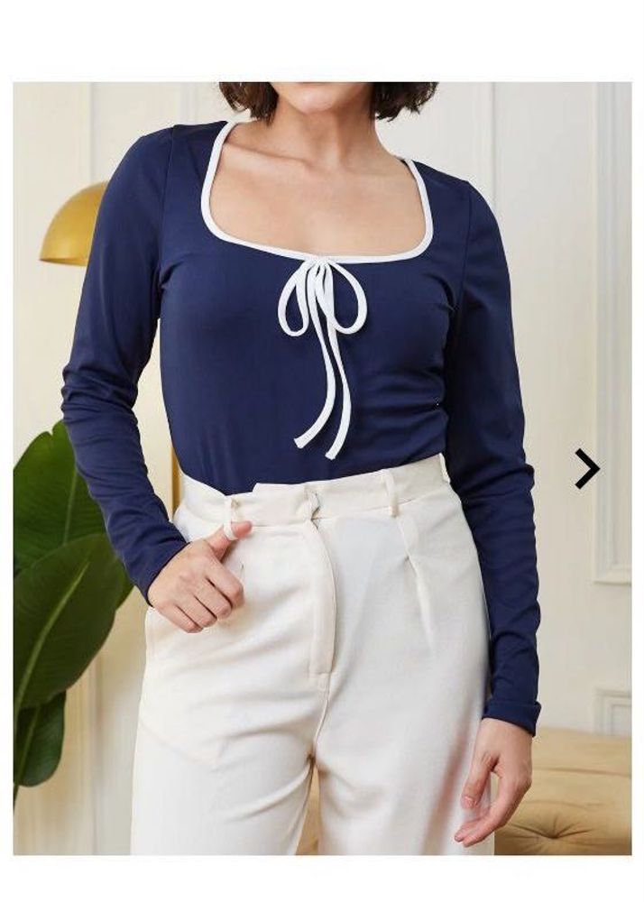 Shein Full sleeve neck tie leotard top