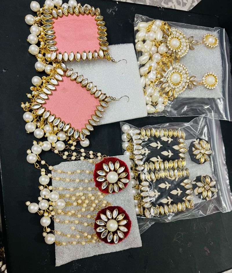 4 Pair Earrings Combo Fabric Hand Made Earring