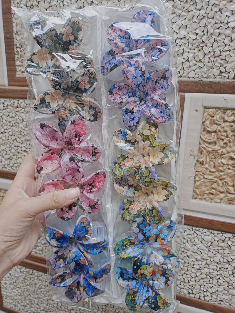 Floral Hair Claw Clips - 12 Pcs