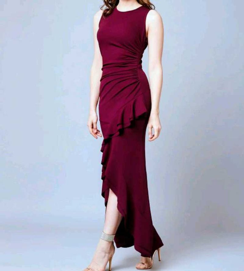 Elegant Maroon Ruffle Maxi Dress