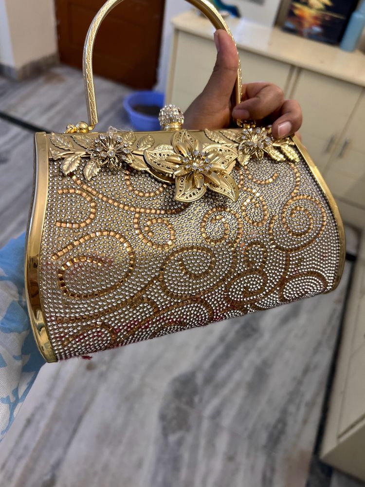 Bridal Gold Clutch/ Handle Bag