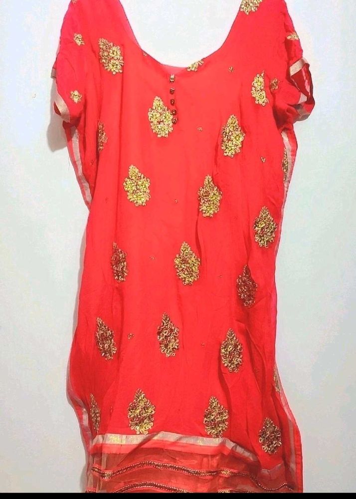 Red Party Wear Suit Salwar &amp; Dupatta For 50 Bust