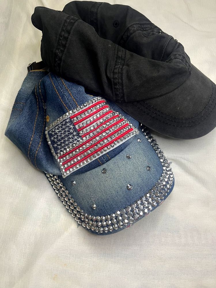 Embellished Denim &amp; Black Baseball Caps - Bundle